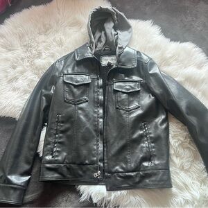 Men's Levi’s Black Faux Leather Jacket with Hood